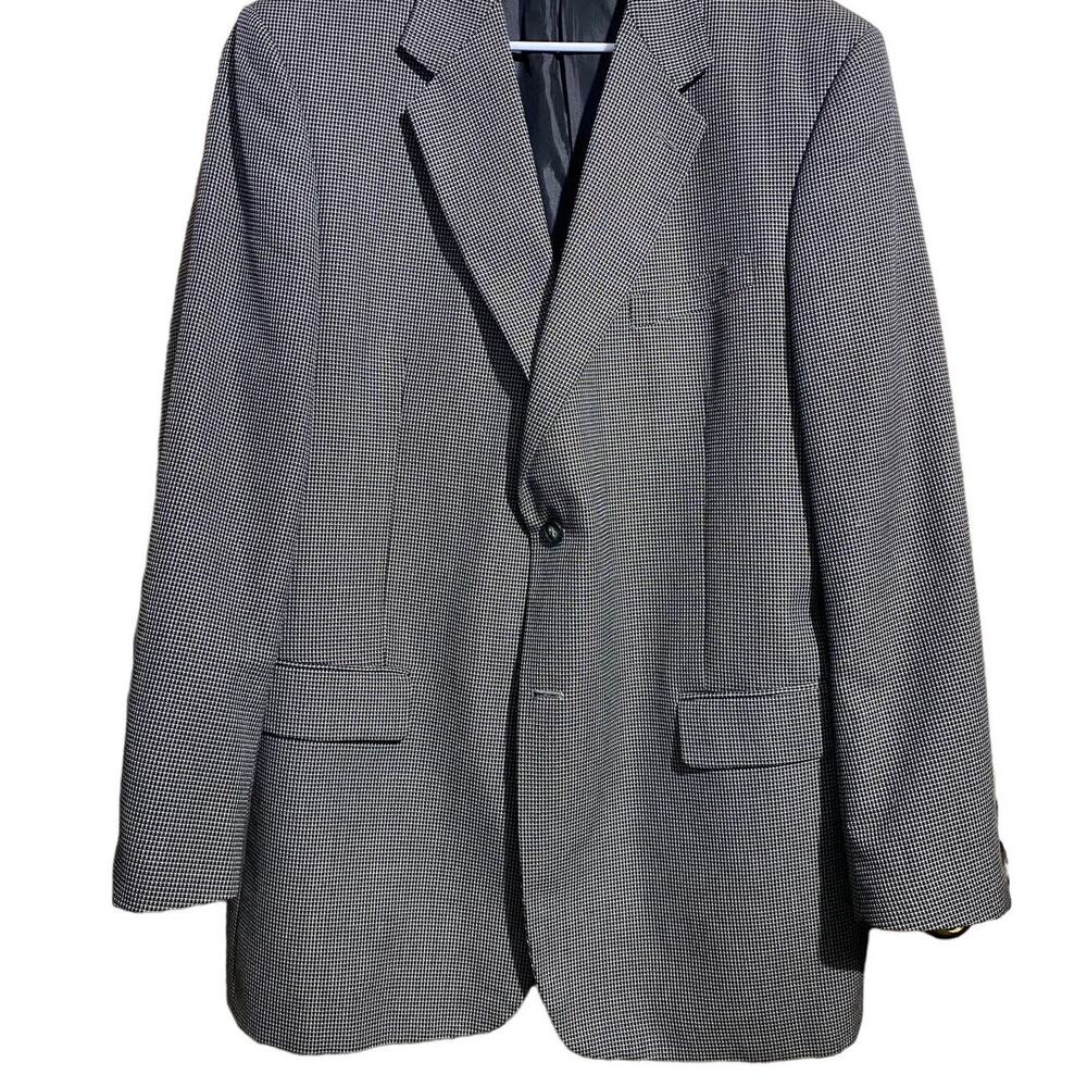 Wall Street Collection black white & tan two button suit jacket / blazer 44 Long